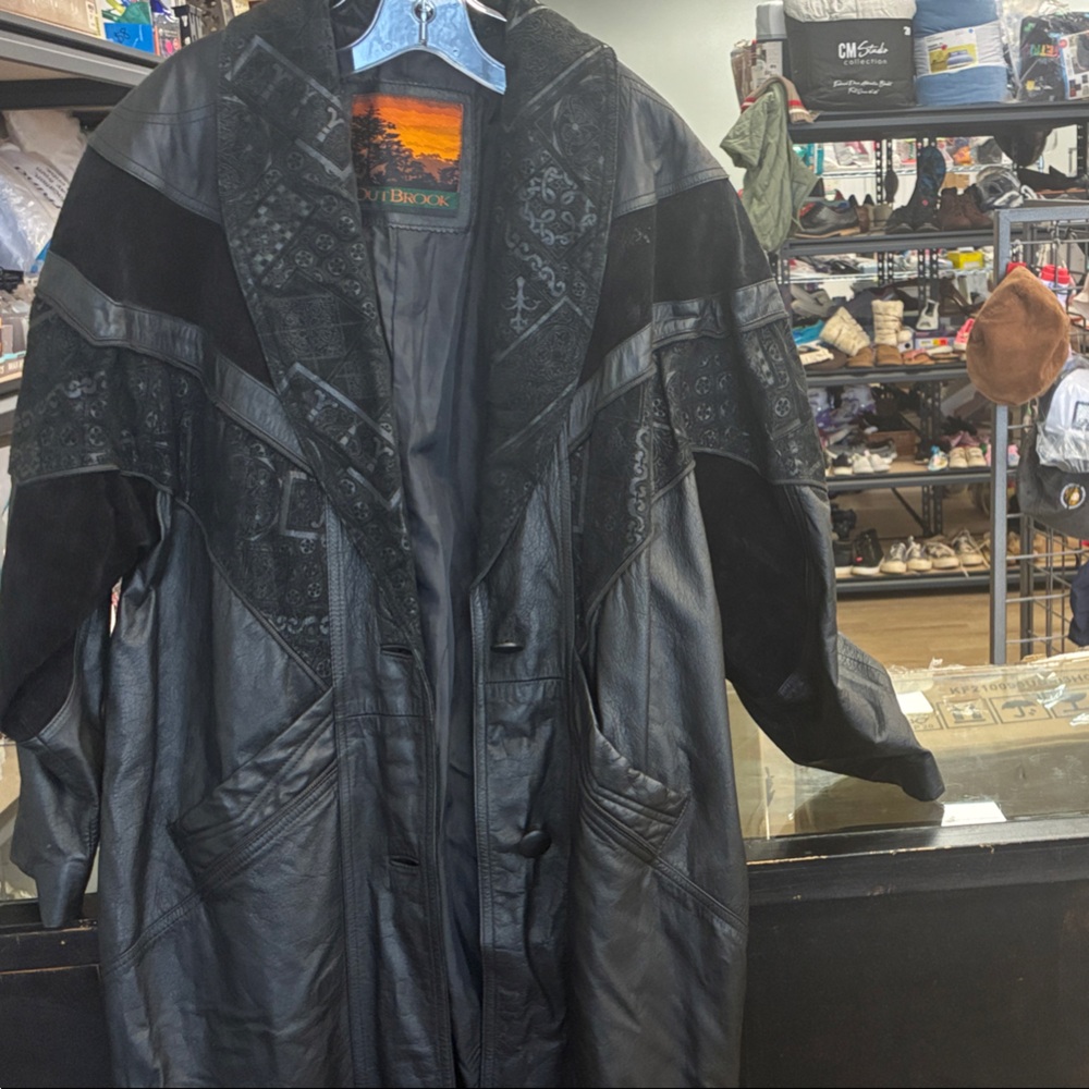 David Brooks Black Leather Jacket with Intricate Embroidery